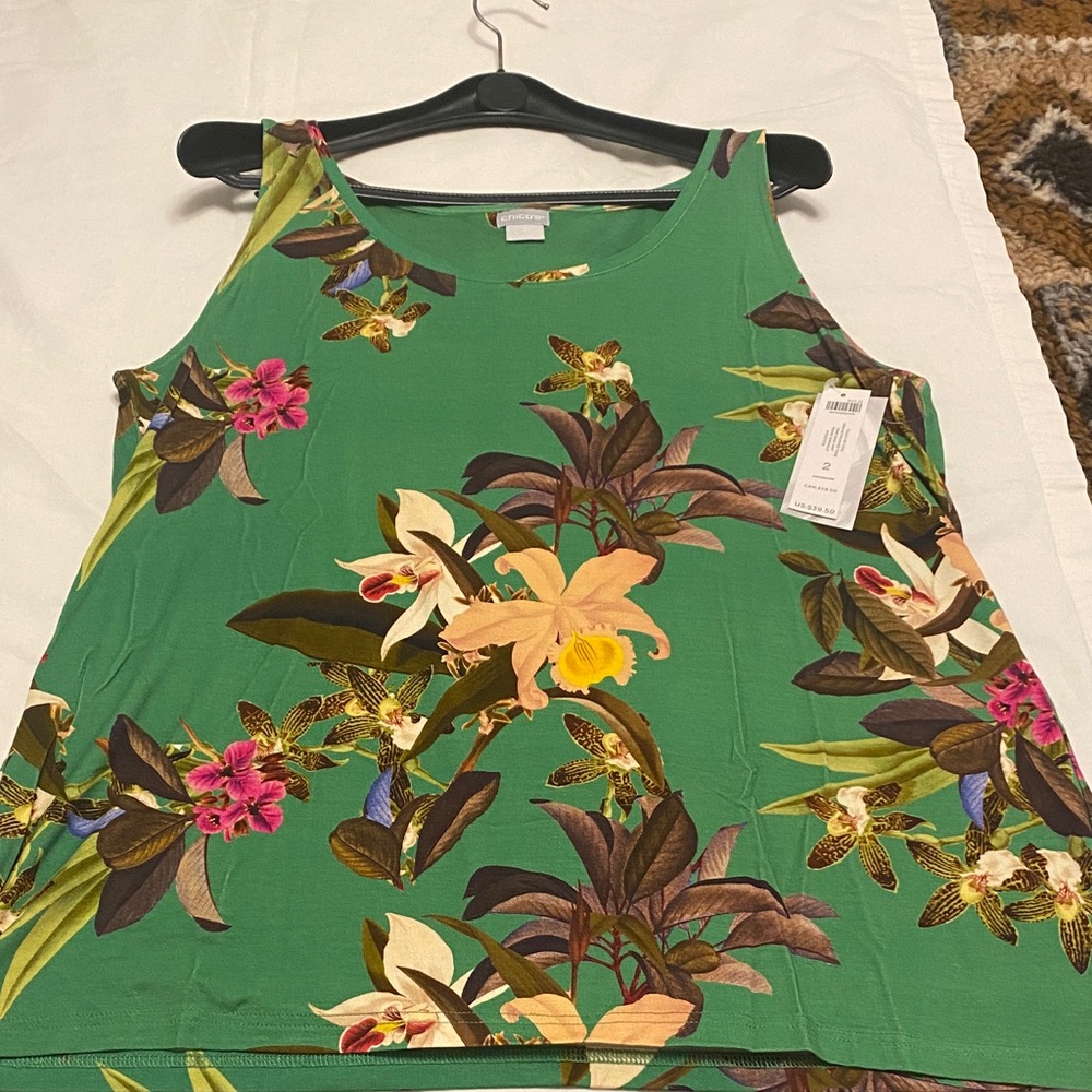 Chico's Tropical Emerald Floral Tank